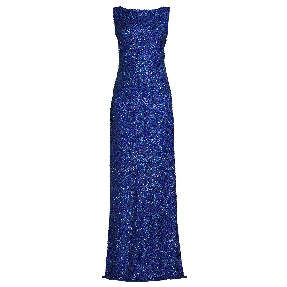 Sachin & Babi Mariah Open Back Gown Womens 2 Cobalt Sequin Boat Neck Evening - Picture 2 of 9